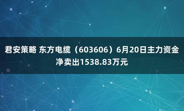 君安策略 东方电缆（603606）6月20日主力资金净卖出1538.83万元